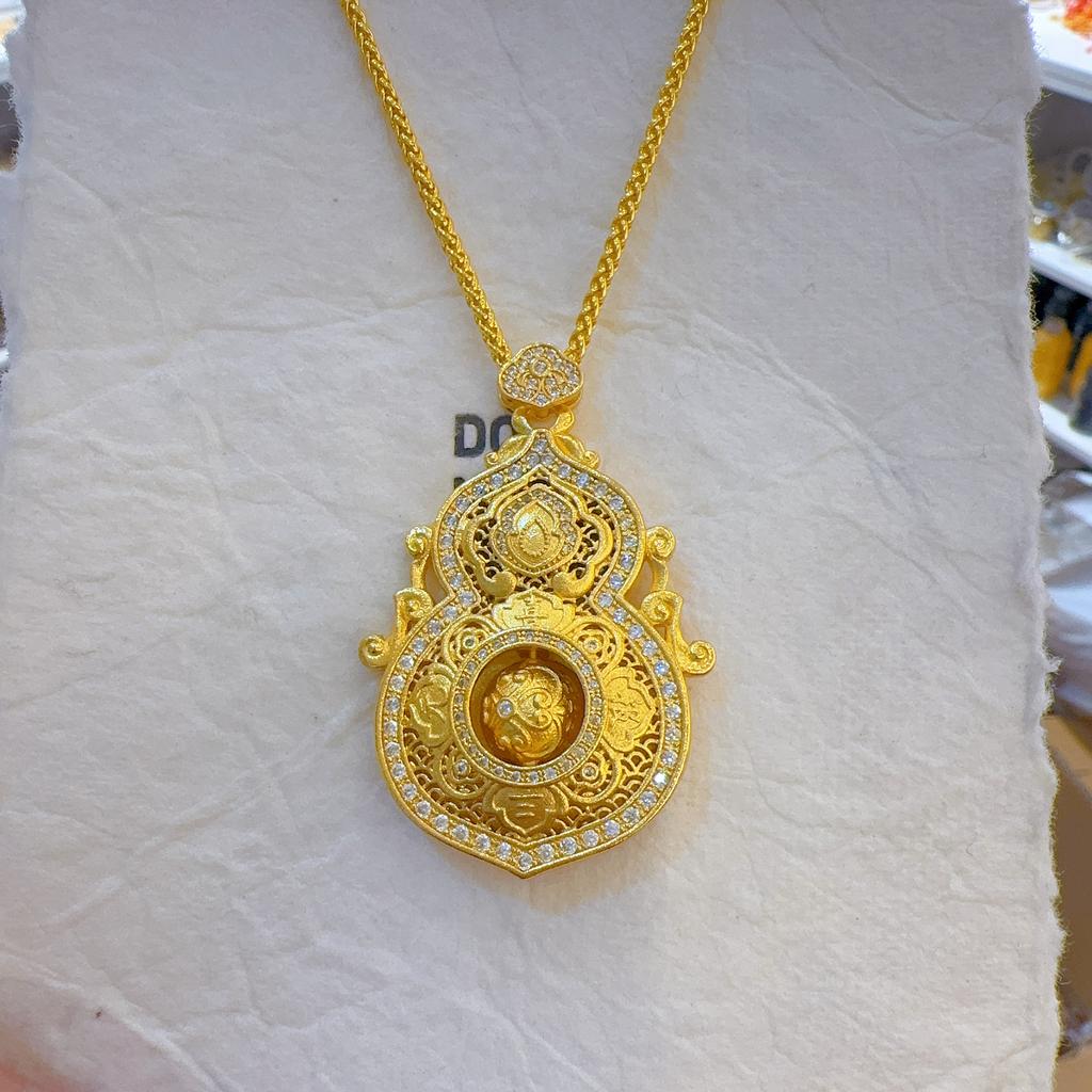 Color Preserved Diamond Studded Life's Four Beauties, Hollow Out Filigree, Rotating Gourd Pendant, Copper Gold Plated Gourd Pendant