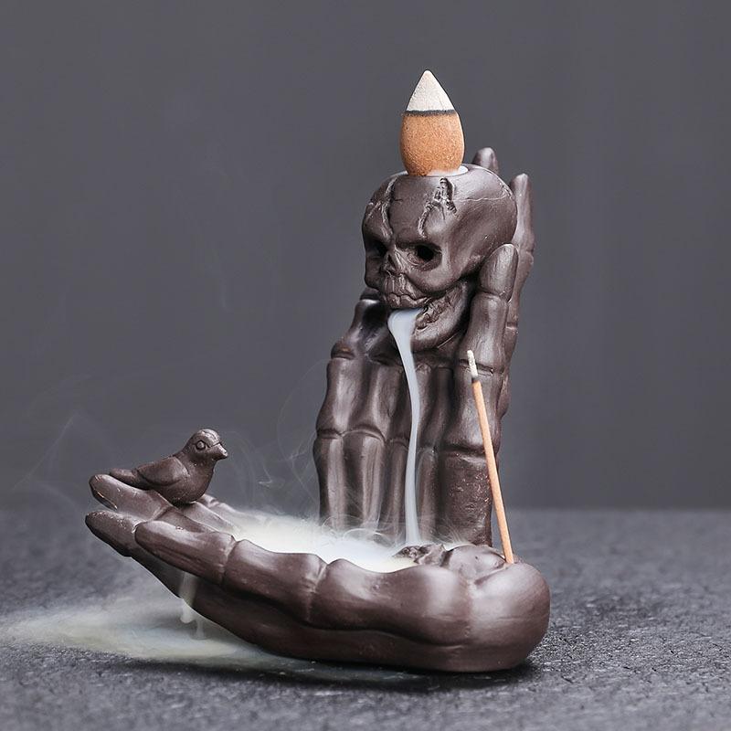 Handheld Skull Reflux Incense Burner Halloween Ghost Ornament Retractable Sandalwood Design Unique Home Decor Gift Idea