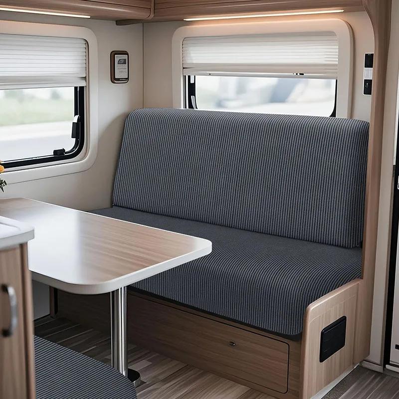 2pcs/set Striped RV Dinette Cushion Covers Stretch Splash Proof Camper Sofa Cover Removable Seat Covers Car Bench Backrest Cover