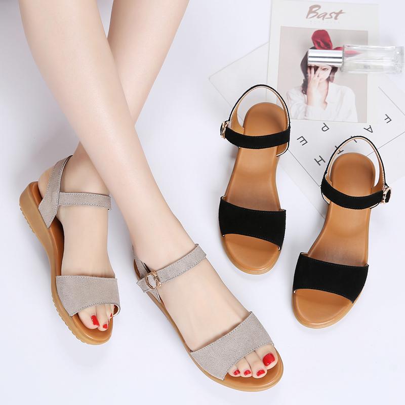 Buy Women's Sandals Flat Grey Female Summer Sandals Fashion Sweet Silver Big Size Sandals Women
