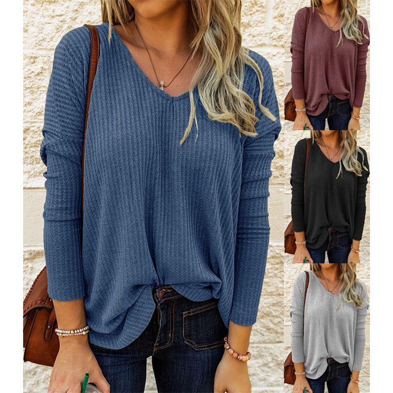 

Fashion Style Fashion Wish Fashion Elegant Amazon Fall and Winter Women s V Neck Knitting Tops T-Shirt Long-Sleeved Shirt Fashion Black M