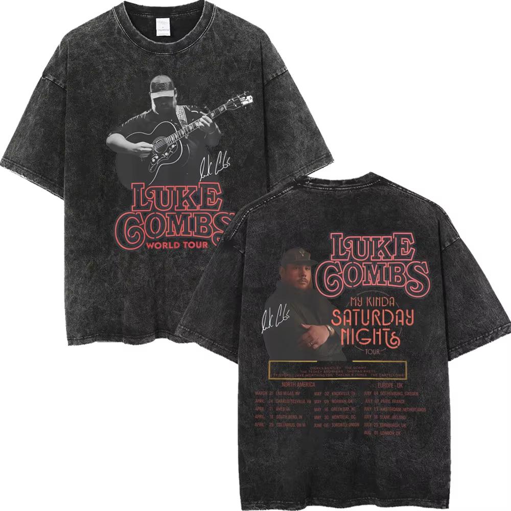 Simple Chic Street Clothing Vintage Gewassen Luke Combs Tour 2026 Merch T-shirts Mannen Vrouwen Mode Y2k Oversized T-shirt Zomer Mode Trendy Tee L