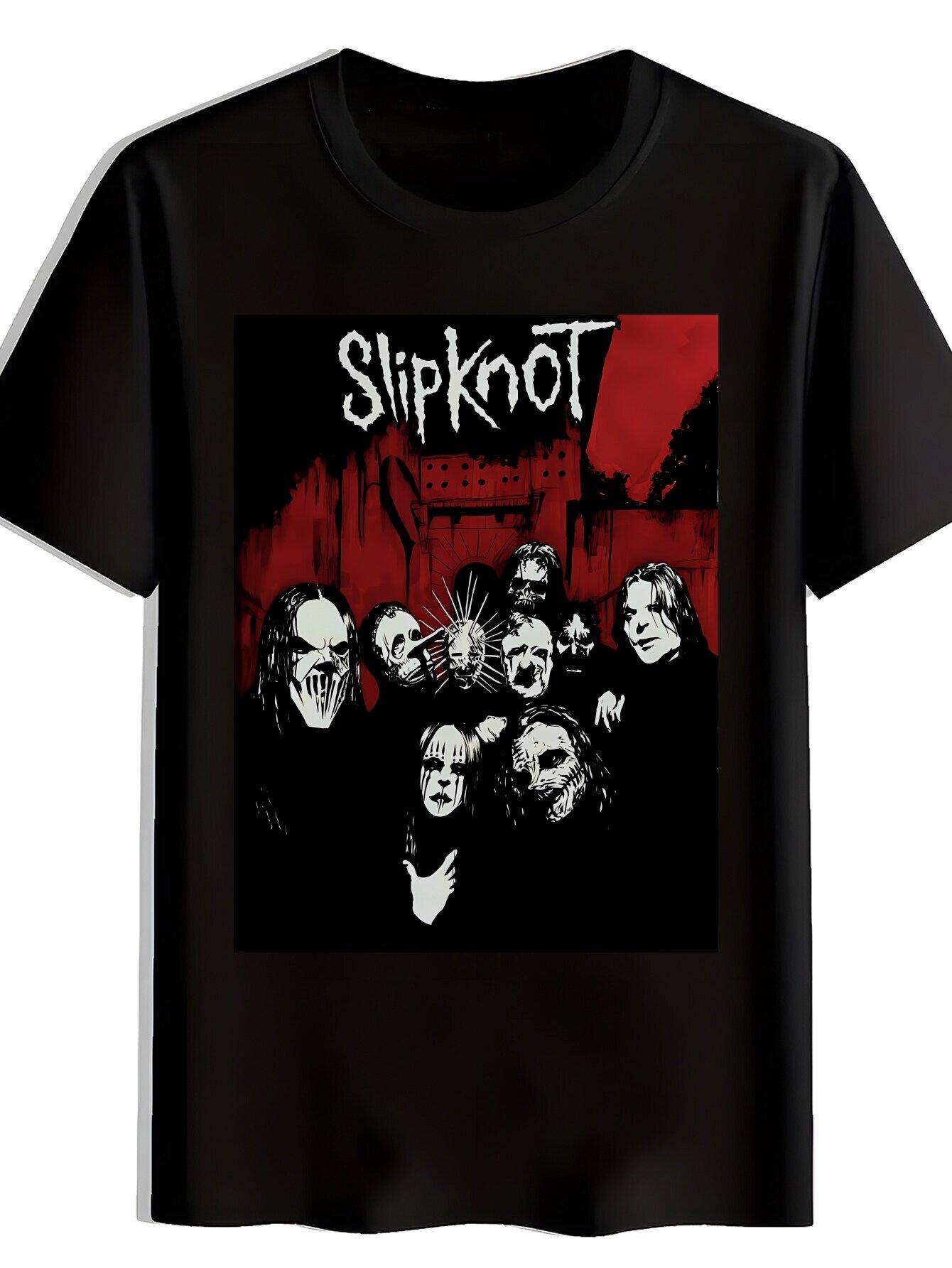 Slipknot Rock Band Graphic T-shirt - Black Short Sleeve Crew Neck Summer Tee L