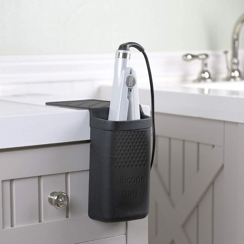 

Grey White Black Hanging Storage Bag Silicone Heating Tool Holder Curling Iron сірий