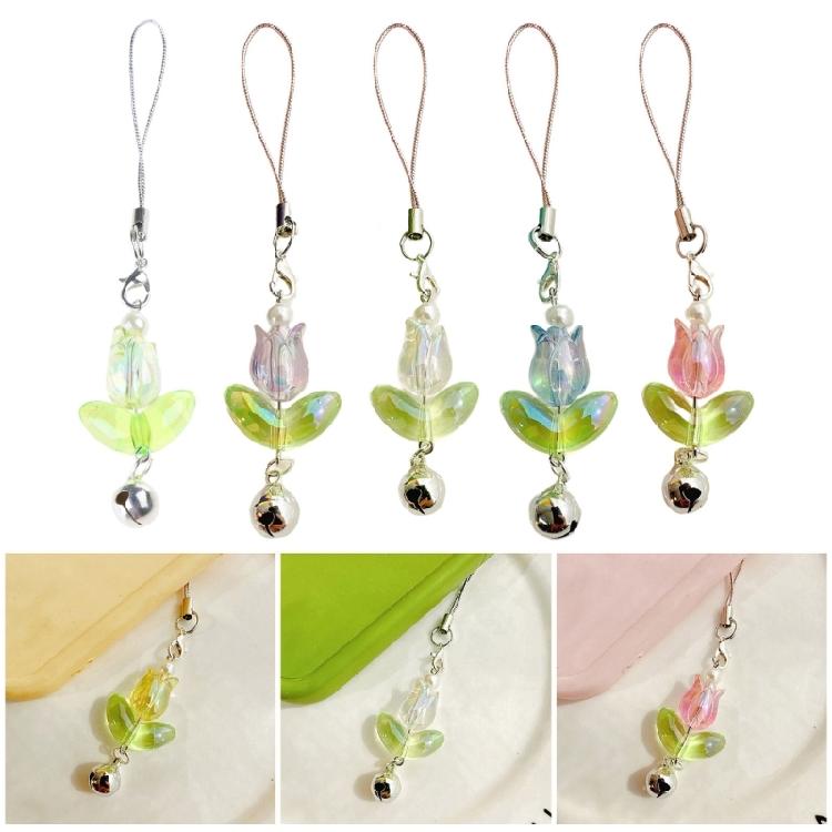 Tulips Flower Bell Hangings Pendant Phone Strap Cute Bag Decoration for Girls