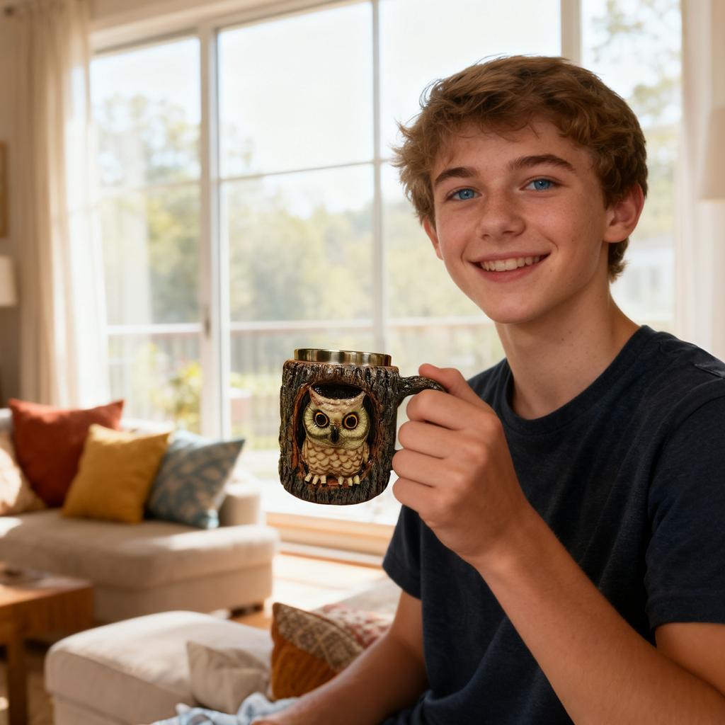 Handcrafted Synthetic Resin Stainless Steel Cute Animal Tree Hole Mug