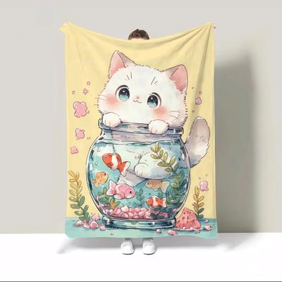 Cat In the Box Throw Blanket Oversized 200x300 Knee Blanket Sofa Winter Warm Blankets for Cold Fluffy Plaid Blankets and Throws