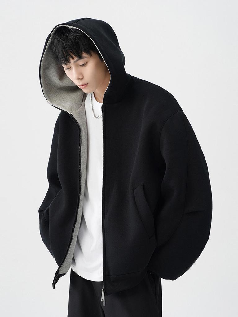 Men's Heavyweight Color Block Hoodie Jacket - Autumn/Winter Casual Thickened Double Zipper Cardigan