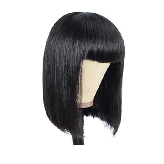 Women Short Straight Wig with Bangs Natural Silky Heat Resistant High Temperature Fiber Ladies Bobo Blonde Black Synthetic Hair