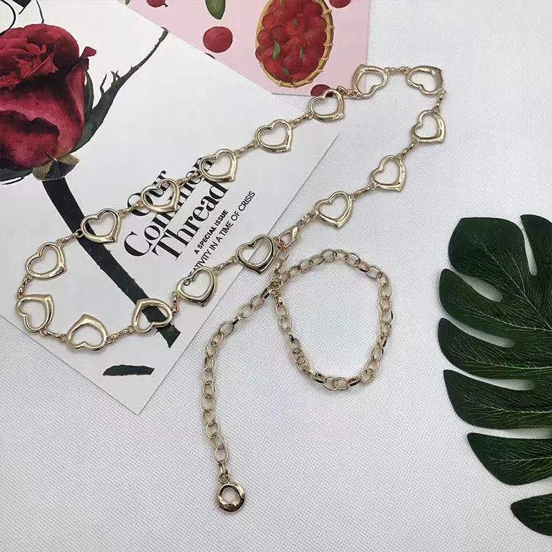 Chaîne de taille en métal amour européen et américain pour femmes, ceinture polyvalente, baume décoratif pour robe, jupe moulante, jupe, chaîne de jupe