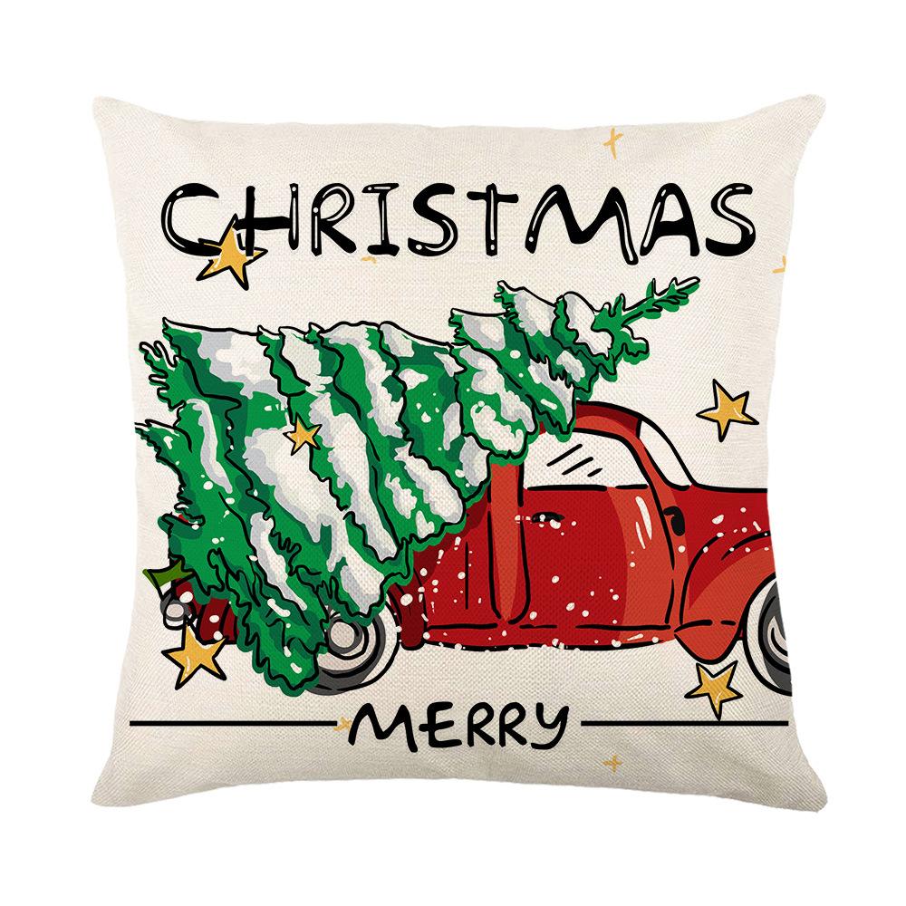 Christmas Pillow Cover Christmas Tree Old Man Letter Print Home Sofa Cushion Cover Linen Pillow Cover