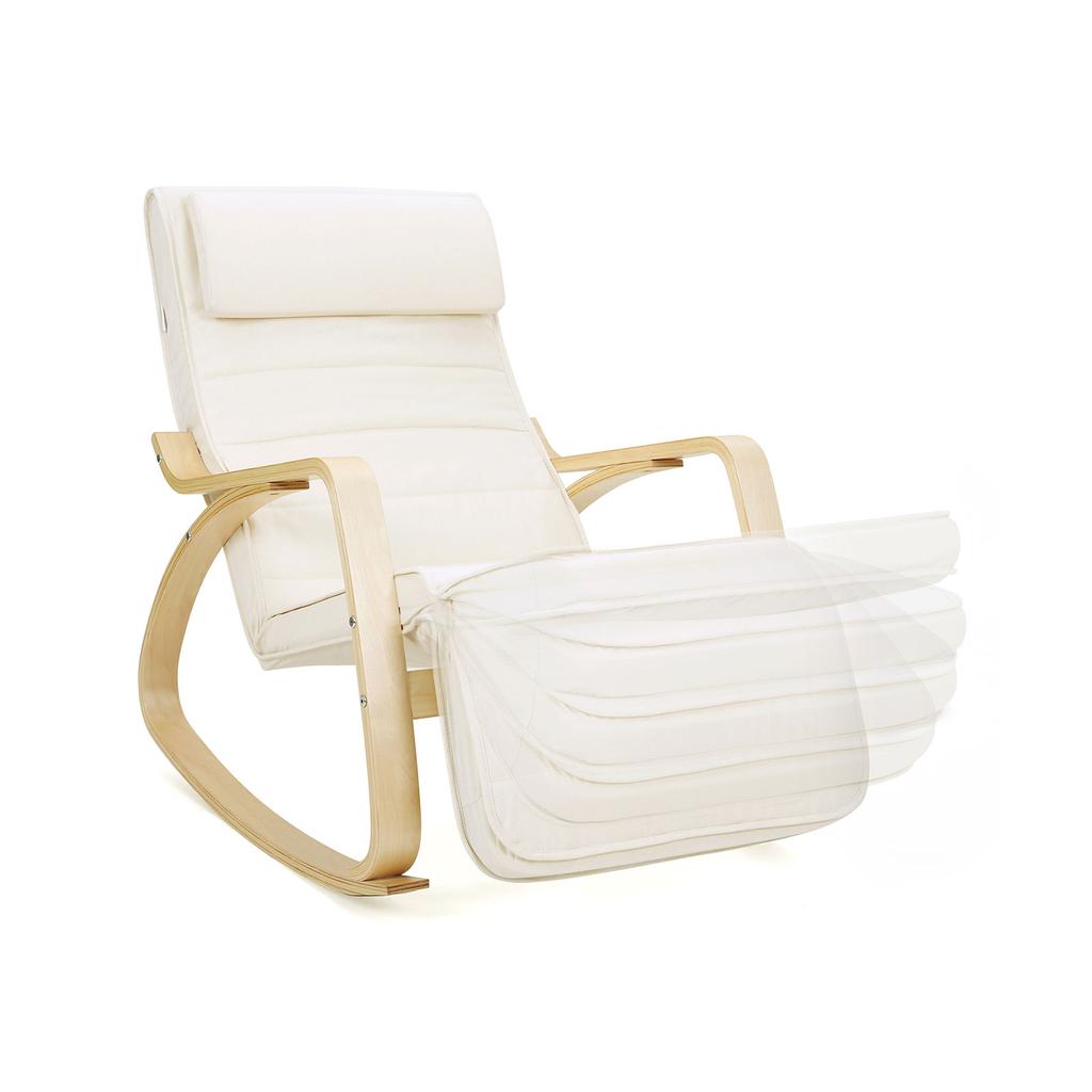 SONGMICS Lettino Prendisole Sedia a Dondolo Rilassante con Poggiapiedi Regolabile Carico Massimo: 150 kg Beige