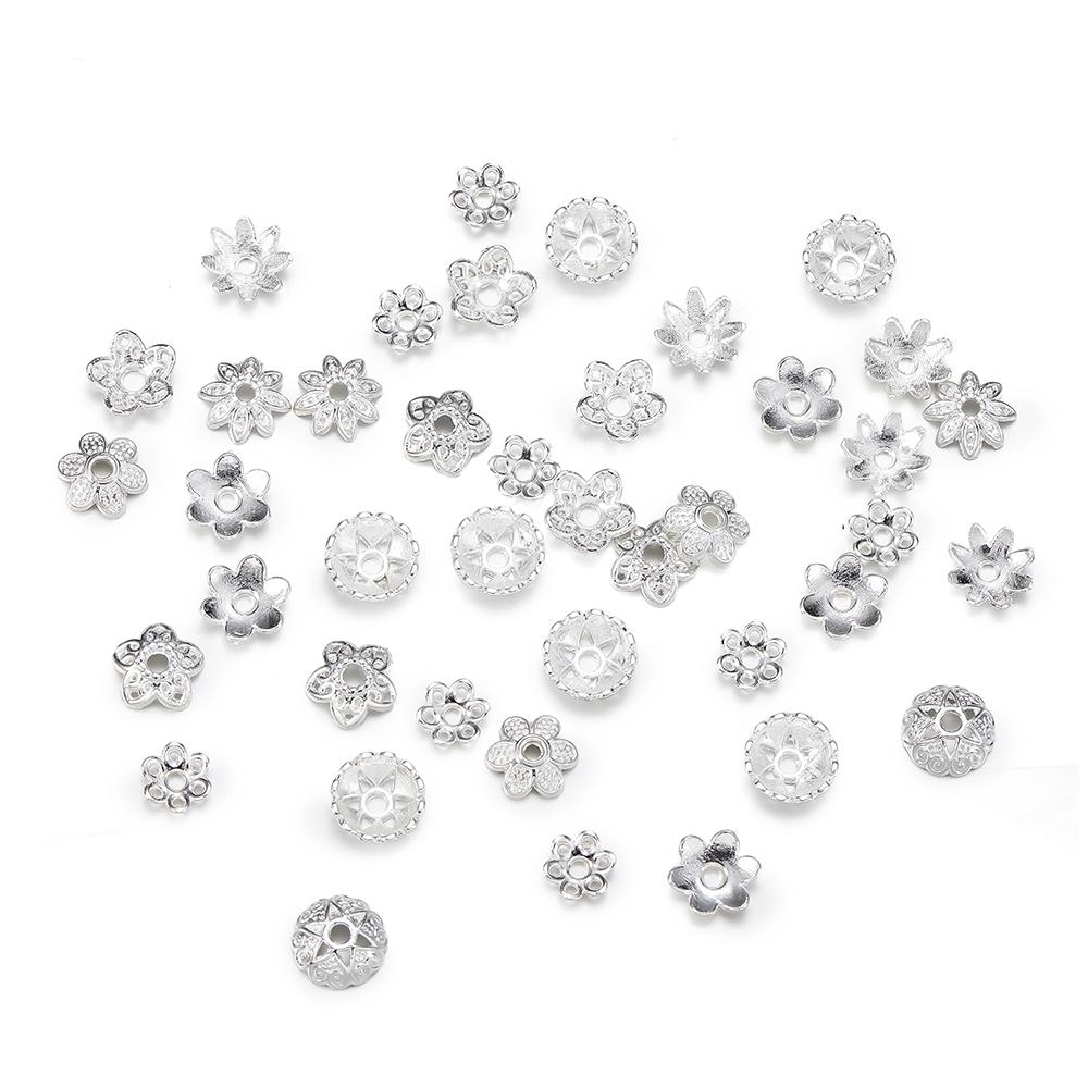 50pcs 5 Sizes Alloy Flower Beads Cap Flowers Connector for Bracelet Necklace Jewelry Making Accessories