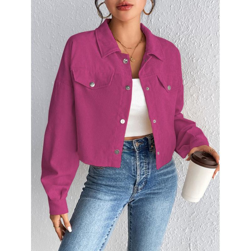 Autumn and Winter Loose Long Sleeve Casual Women Short Coats Buttons Simple Elegant Fashion Office Jacket Lapel Ladies Solid Color Clothing