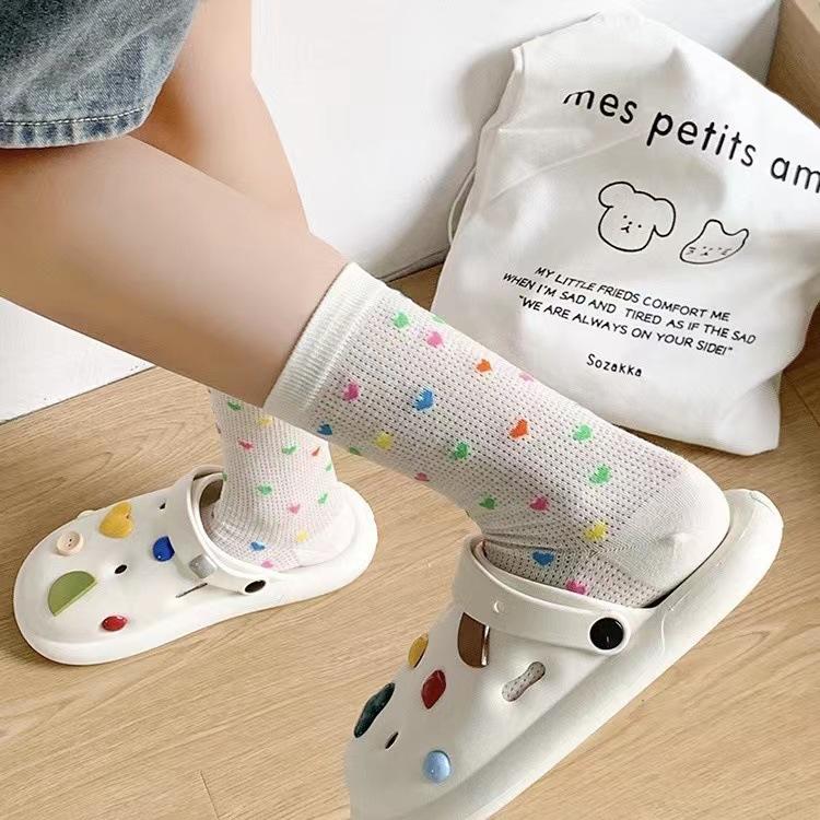 

Colorful Polka Dot Socks Hollow Mesh Internet Celebrity Summer Small Fresh Mid-Leg Socks Lace Thin Girls Socks One size fits all