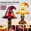 Creative Resin Spider Witch Hat Shape Atmosphere Night Light Stained Glass Decorative Lamp For Halloween Party Bedroom Decor