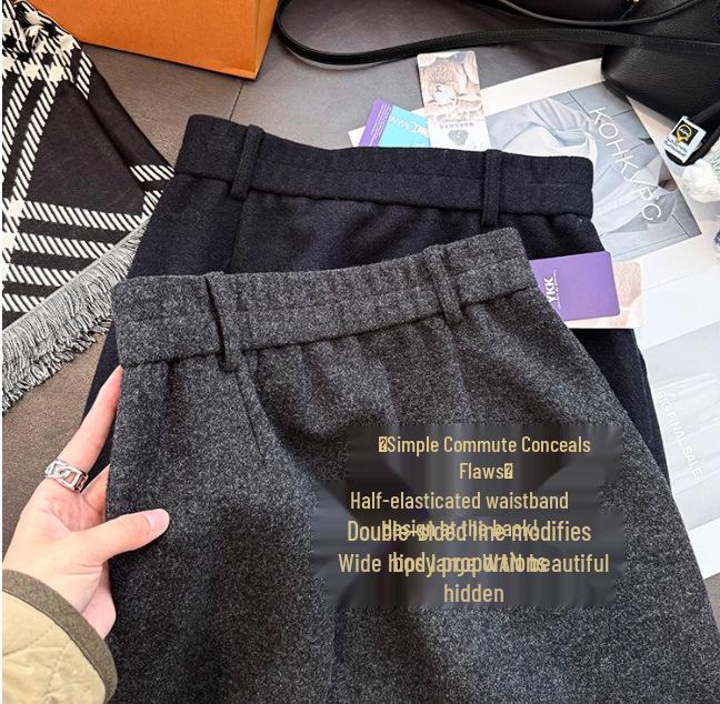 Women's Elegant A-line Wool Blend Skirt with Elastic Waist for Autumn/Winter