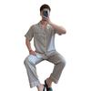 2023 Men's Ice Silk Pajama Set: Short Sleeve Top & Long Pants for Teens