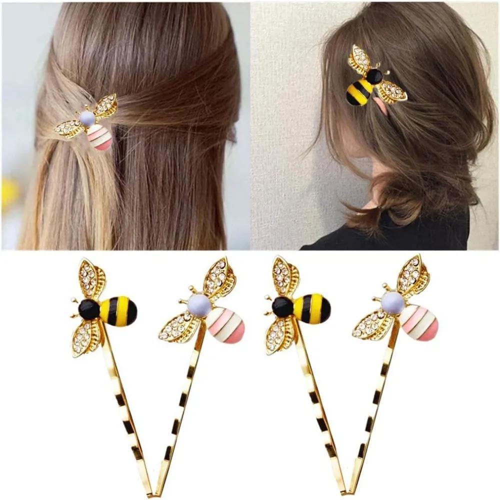 1/2/4/6 Pcs  Pins Cute Little Bee Decorative Hair Clips Curved MetalGrips for All Short and Long