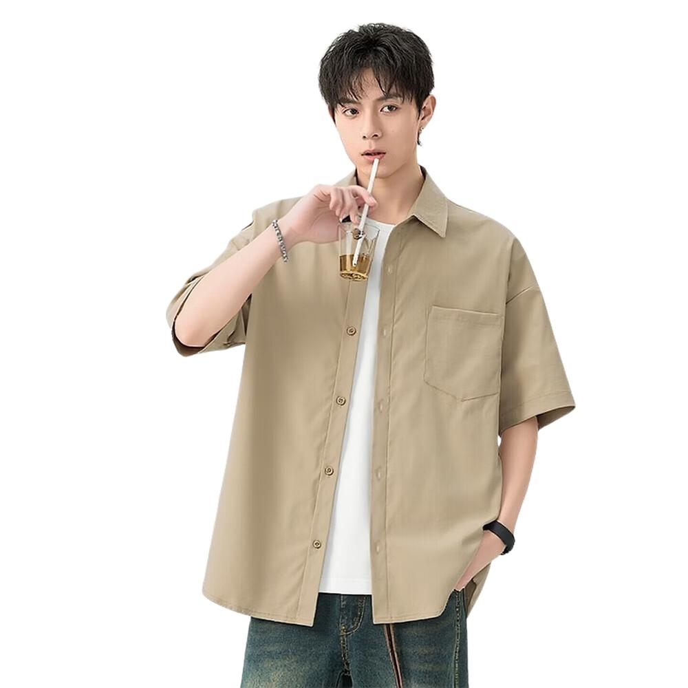 Foss Phil Men's Short Sleeve Shirt Spring Summer American Style Lightweight Solid Color Casual Jacket
