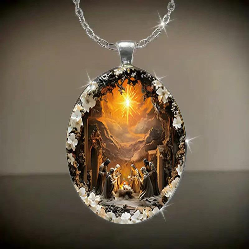 1PC Fashionable Exquisite DIY Pattern Oval Glass Alloy Pendant Necklace