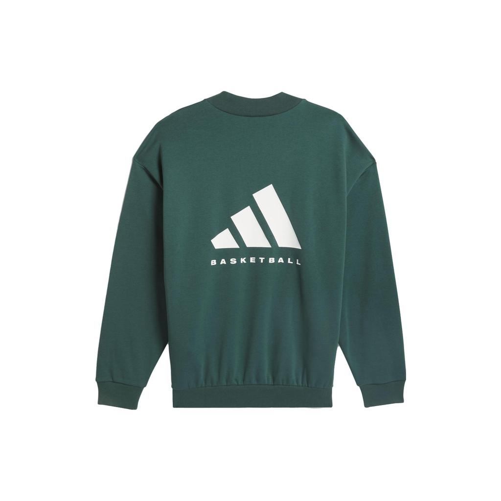 Adidas 2024 Chapter 01 Reversible Knit Sweatshirt, Unisex Basketball Alphabet Logo Top, Mineral Green Casual Pullover IM8421