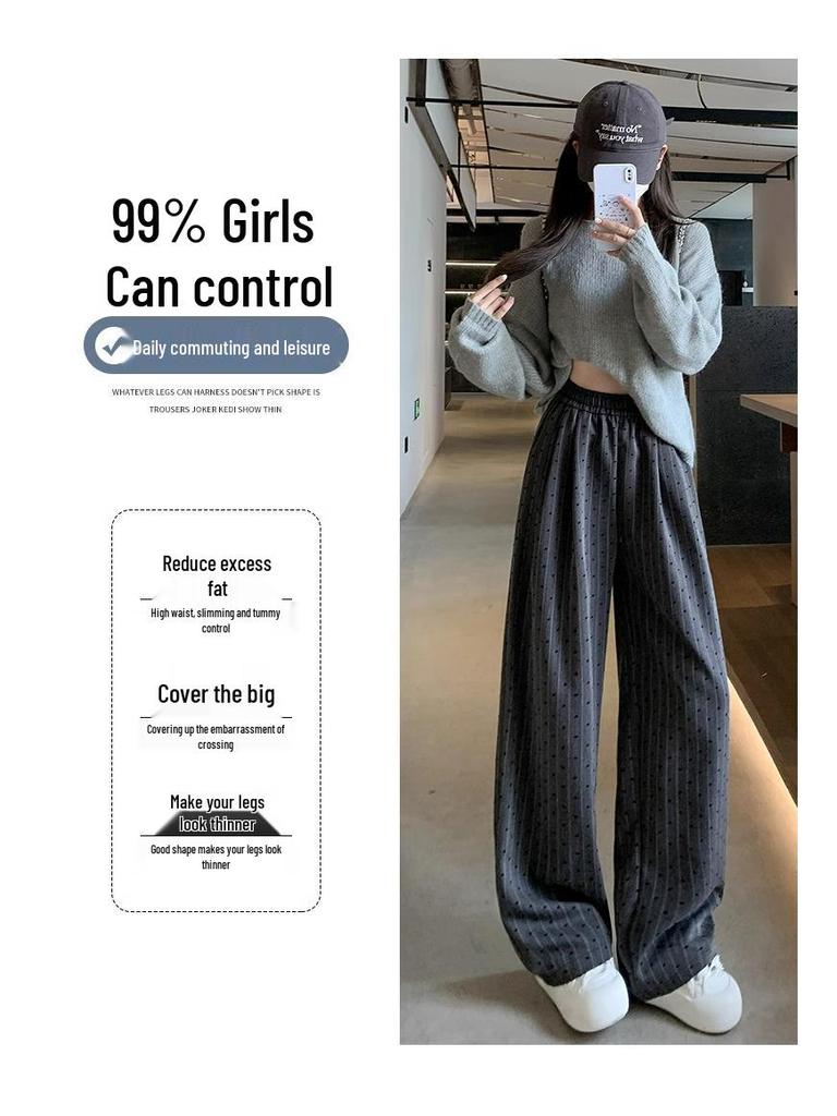 High-Waisted Wide-Leg Heart Pants for Women: Petite Retro Spring/Autumn Style