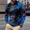 Abstract Art Print Long Sleeve Zip Polo, Trendy Casual Wear