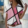2025 Summer New Fashion Women's Geometry Printed Short Sleeve V-neck Casual Button-down Shirt Top