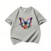 Kids Cotton T Shirt Colorful Floral Watercolor Butterfly Print Crew Neck Short Sleeve Tee Casual Boys Girls Summer Tops