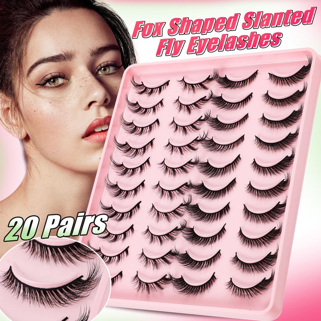 20 Pairs Of Oblique Flying Fox Eyes Large-Capacity Mixed False Eyelashes Natural Thick Simulated Eyelashes
