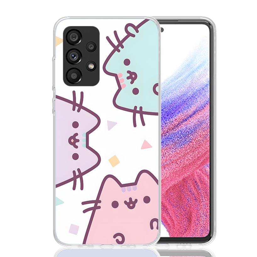 Cartoon P-Pusheen Cat Case Phone Cover for Samsung Galaxy A12 A22 A32 A42 A52 A72 A50S A51 A41 A31 A21S A40 A30S A20E A10 A70 A7