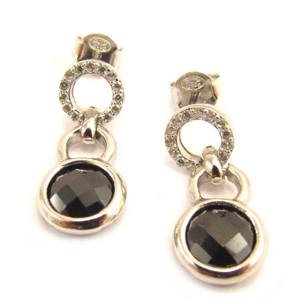 Les Trésors De Lily [L4655] - Silver Earrings 'Linda' Black White Silver (rhodium-plated) - 20x8 Mm