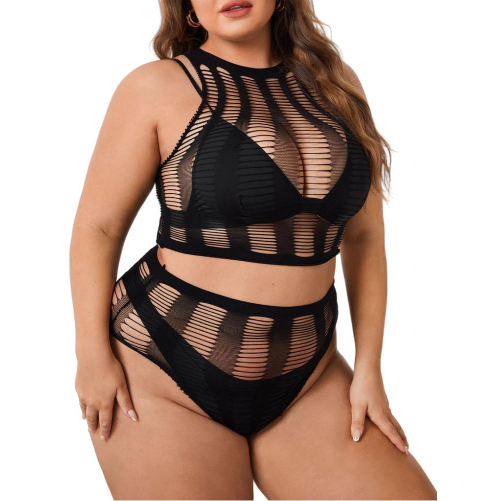 NEWJOINFUN Oversize Women Sexy Open Bra Crotchless Lingerie Lace Hollow Bodysuit Erotic Teddies Plus Large Size Underwear Set