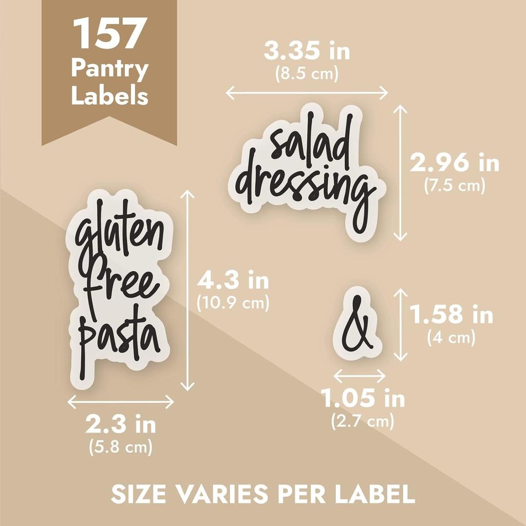 Talented Kitchen Pantry Labels for Food Containers - 157-Piece, Black Script Vinyl - Jar & Bin Labels & Food Storage Organization Stickers