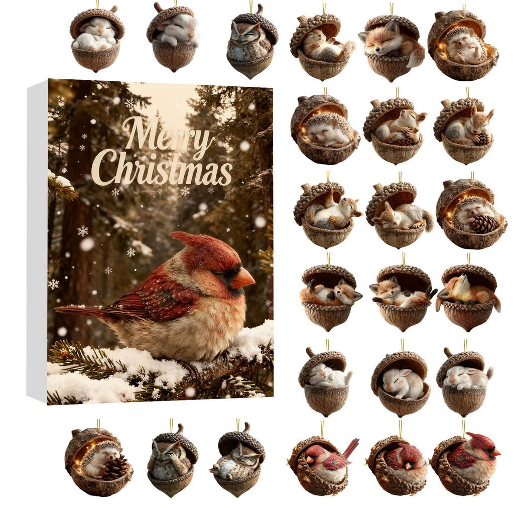 Weihnachts-Tier-Adventskalender Acryl-Hängeornament Geschenk für Kinder und Freunde
