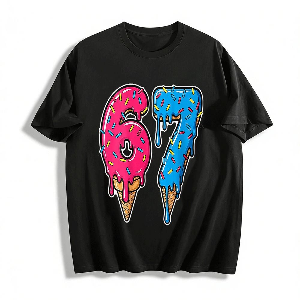 

Fun Dripping Ice Cream Cone Number 67 Graphic Casual T-Shirt Pure cotton T-shirt XXS