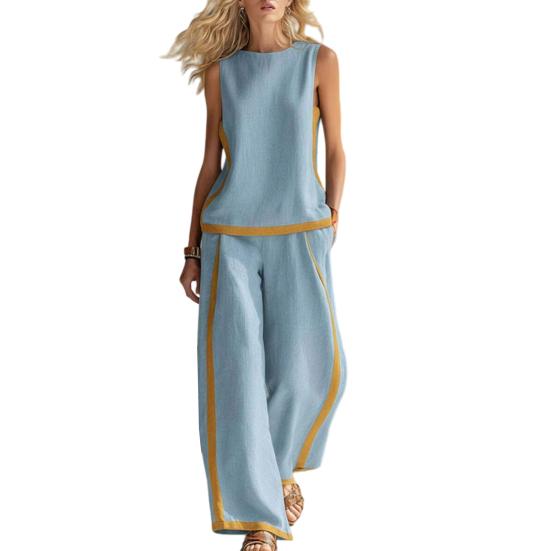 Women's 2 Piece Lounge Sets Sleeveless Crew Neck Top And Wide Leg Pants Outfit Summer Travel Vacatio Matching Sets