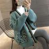 Spring and Autumn V-neck Knitted Cardigan Women Leopard Pocket Sweater Coat Versatile Student Mid Length Cardigan Sweater