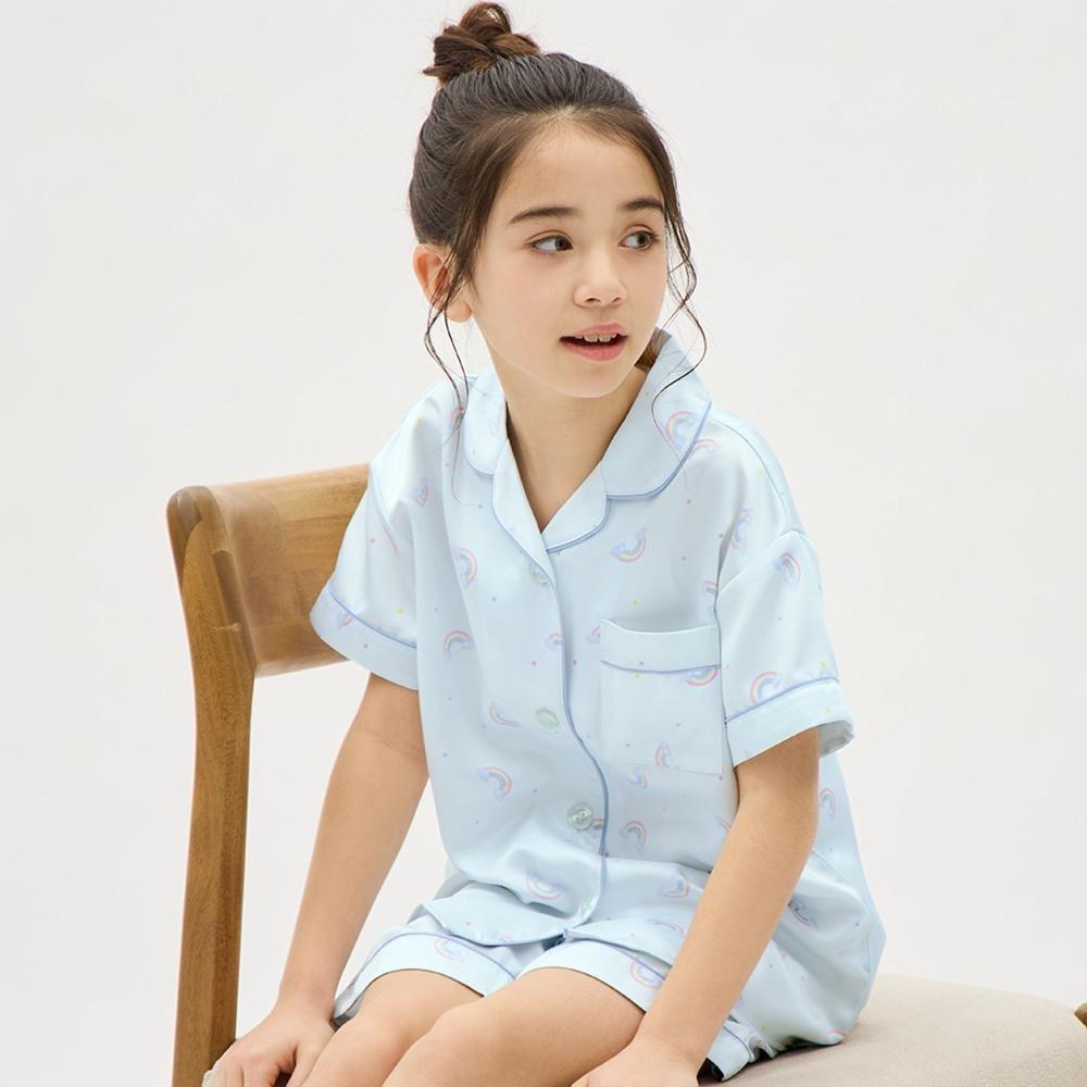

Атласная пижама GU by Uniqlo для девочек, шорты с короткими рукавами цвета радуги