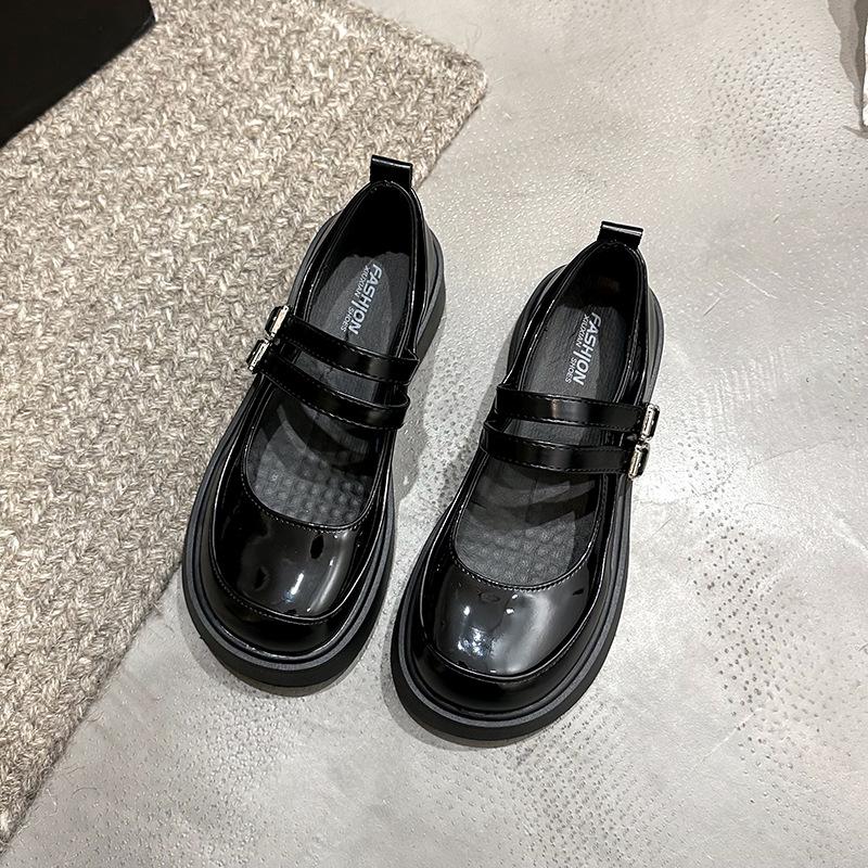 Schwarze College-Stil Muffin-Plateau kleine Lederschuhe Damen 2025 Frühling und Herbst neue höhenerhöhende Mary Jane Schuhe einzelne Schuhe
