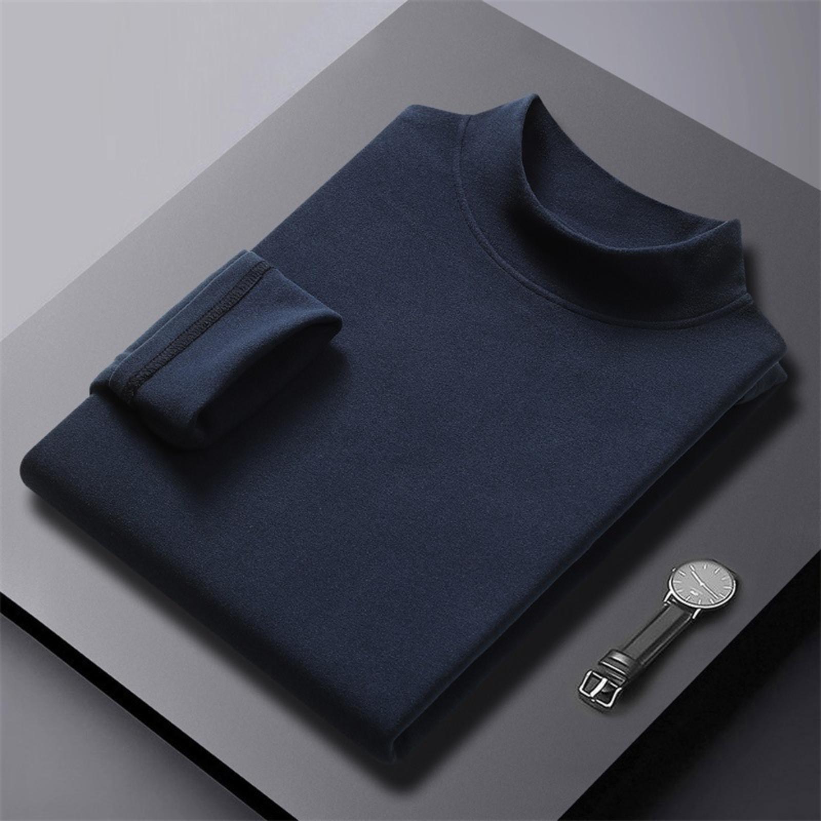 

/Winter Unisex Half-High Neck Reversible Wool Blend Long-Sleeved T-Shirt Base Layer Solid Colour Thermal Top XL тёмно-синий