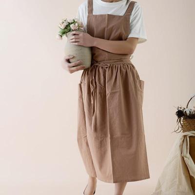KX4B Women Cotton Linen for Cross Back Apron Japanese Housework Baking Wrap Florist D