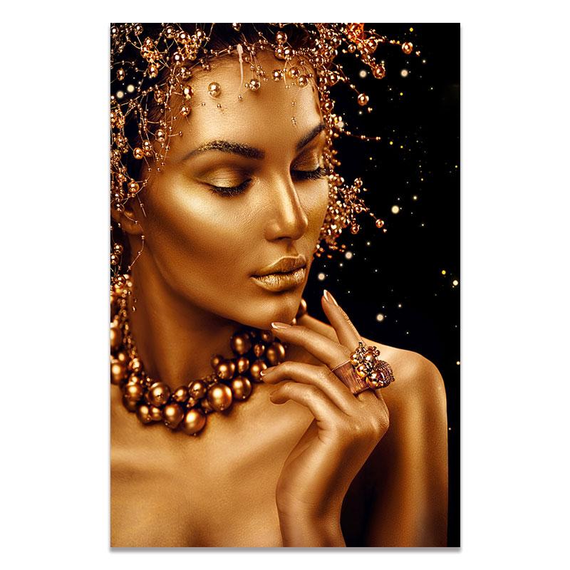

Картина на холсте, настенная картина, модная Африка, золотые, черные женские постеры, принты, произведения искусства для скандинавского модульного домашнего декора гостиной 21x30cm No Frame