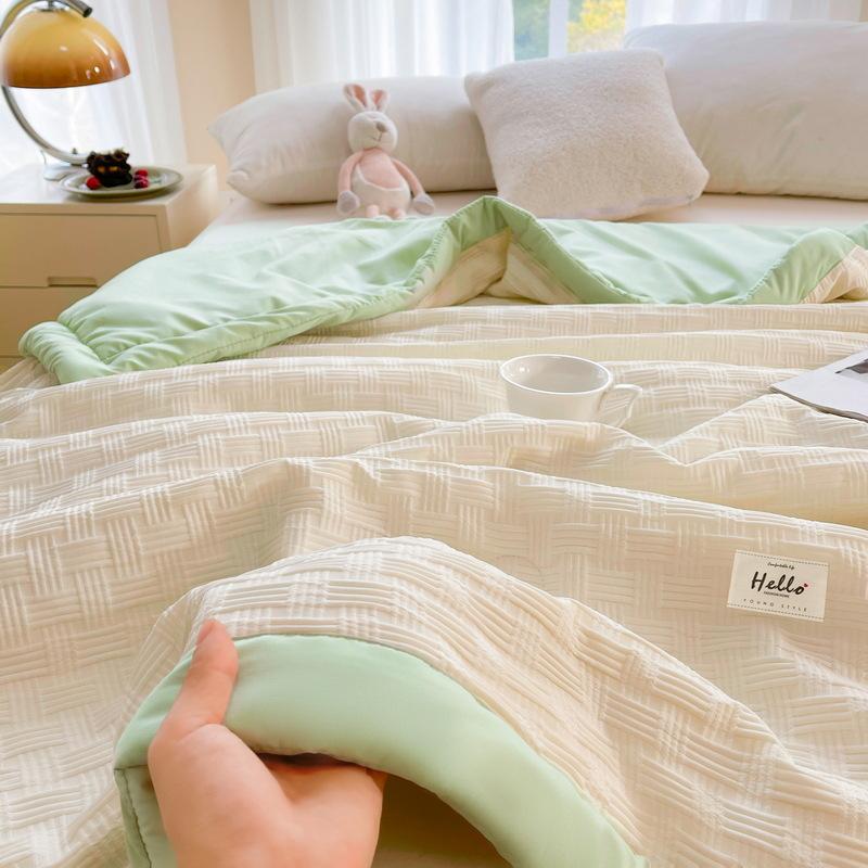 

новое стиранное вафельное широкое подрубленное соевое летнее одеяло облачный хлопок летнее тонкое одеяло однотонное простое одеяло для кондиционера 150x200cm 1pcs bud зеленый