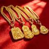 Men's Imitation Gold Buddha Pendant Necklace with Hollow Dragon Design and Flaming Guanyin Charm