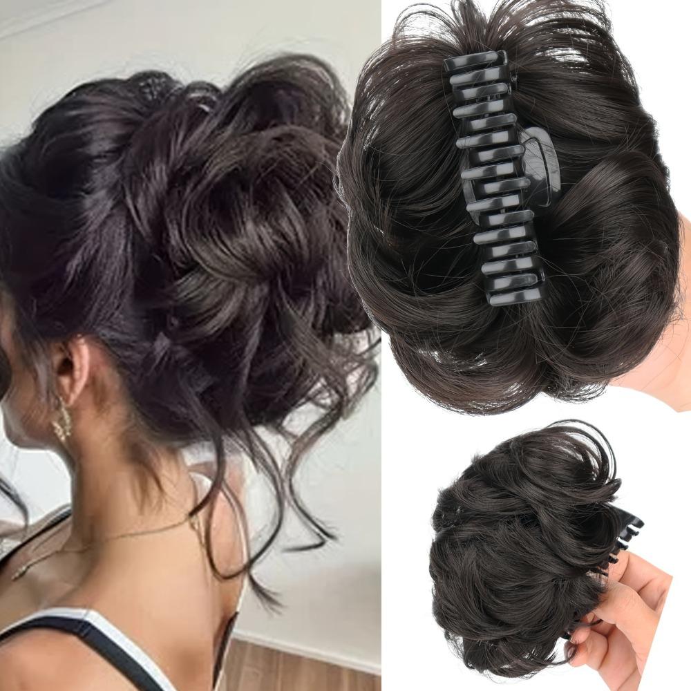 Updo Synthetic Wavy Hair Bun Hair Extensions Claw Clip On Donut Chignon  for Women Girls