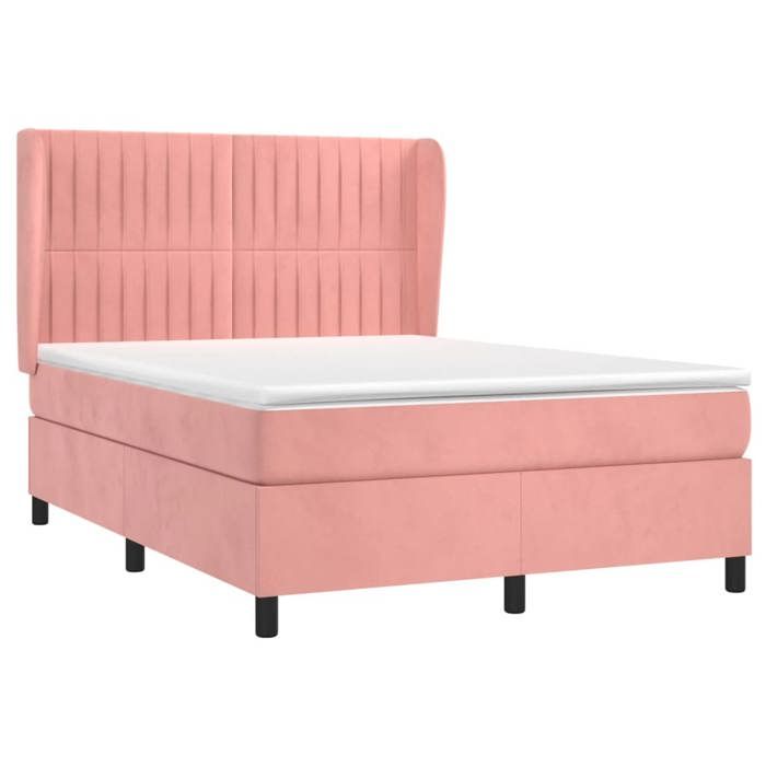 Lit avec matelas - Maison Exclusive - 140x200 cm - Velours rose - Tête de lit réglable