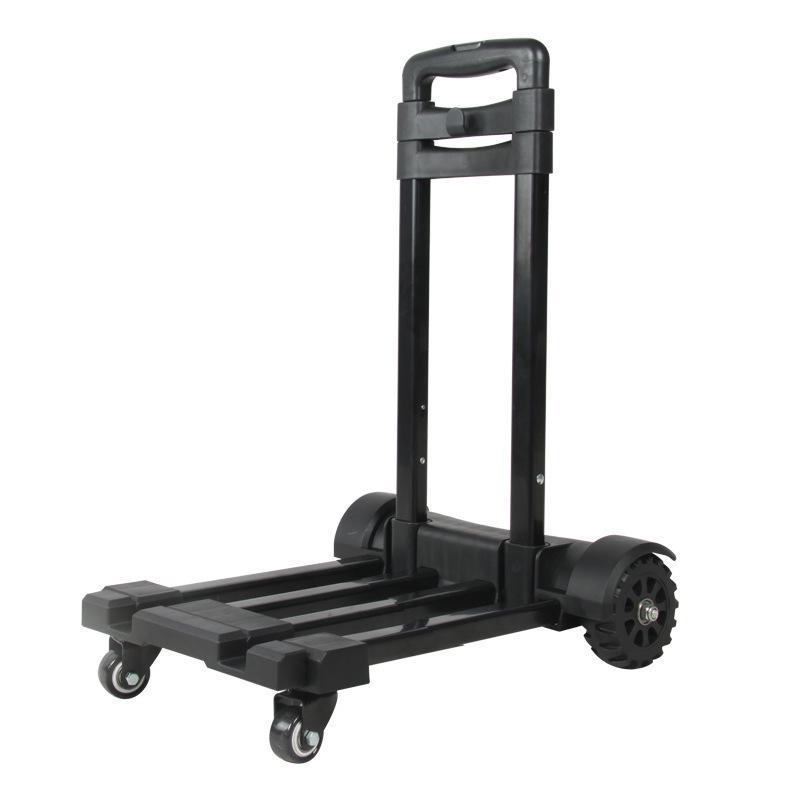 Compact Folding Hand Truck: Portable Four-Wheel Small Trailer Cart for Travel, Shopping, and Luggage Transport.