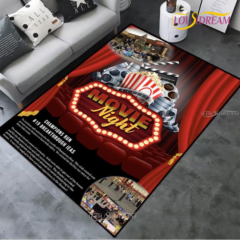 Movie Night Clapboard Area Rug Home Theater Film Art Rugs Cinema Carpet Non-Slip Home Decoration for Bedroom Living Playing Room